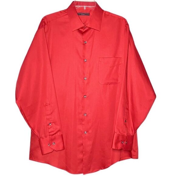 Geoffrey Beene Fitted Wrinkle Free Sateen Dress Shirt in Red Men’s 16 1/2/32-33 - Picture 1 of 7